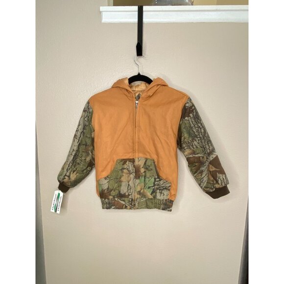 Outdoor Habitat Boys Camo Jacket Hooded 7T Cotton Shell Orange/Camo Full Zip NEW - Picture 1 of 7